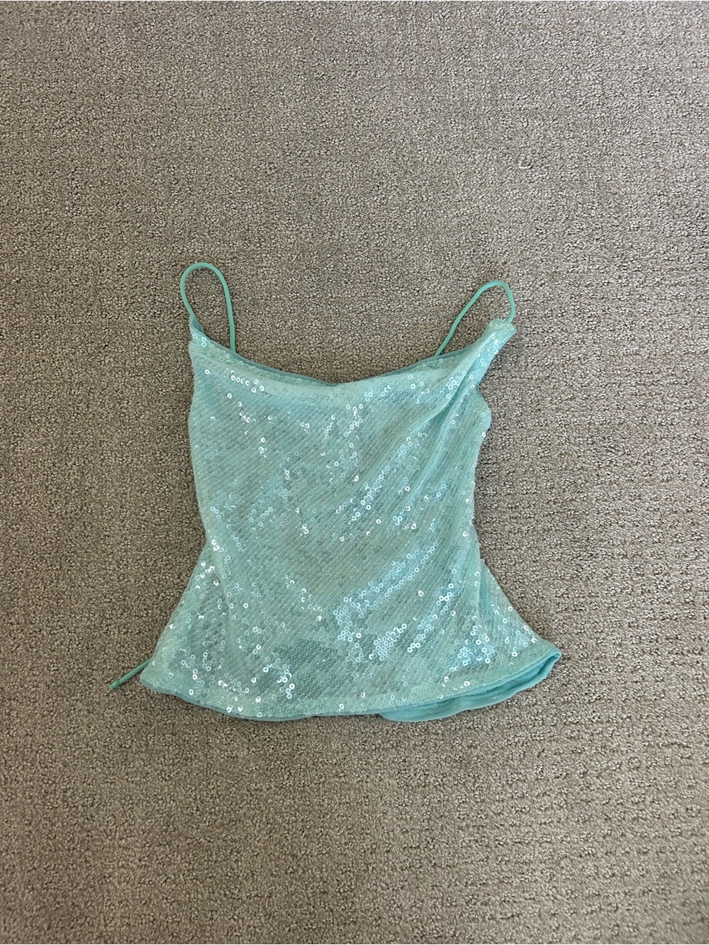 Sequin Cami Tank Top - Light Aqua Size XS